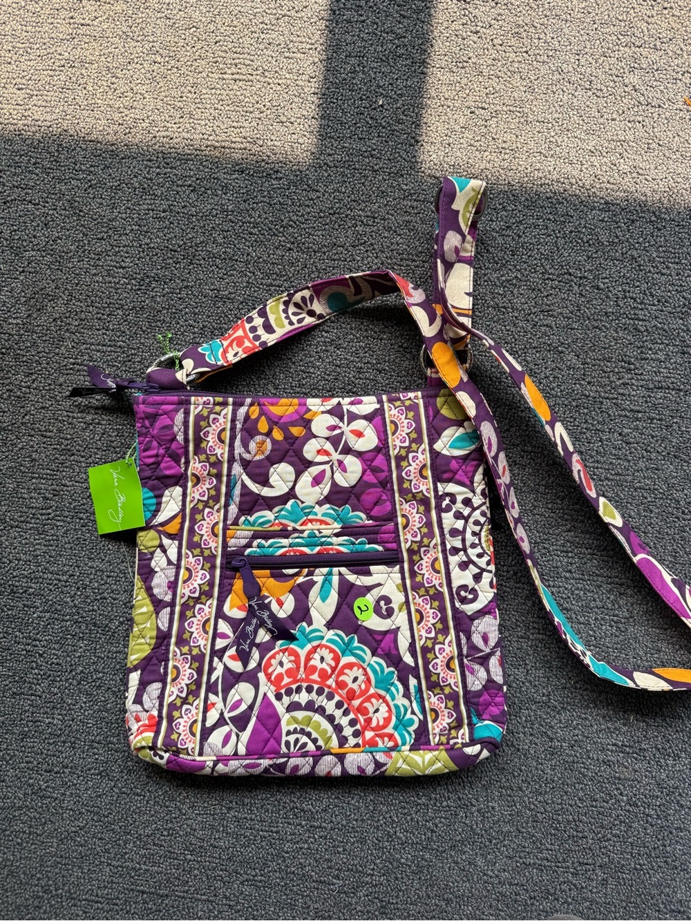 Vera Bradley Purple Floral Quilted Crossbody Bag with Multicolor Accents